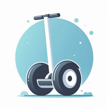Electric kick scooter on blue background. Vector illustration in flat style.のイラスト素材