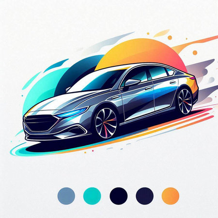 Sketch of a sports car on a colorful background. Vector illustrationのイラスト素材
