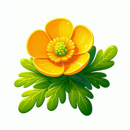 Orange flower with green leaves isolated on white background. Vector illustration.のイラスト素材
