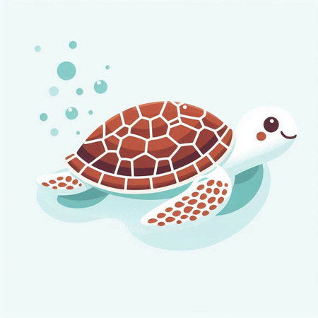 Cute cartoon turtle swimming in the water. Vector illustration in a flat style.のイラスト素材