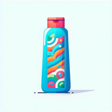 Bottle of shampoo. Vector illustration in a flat style on a blue background.のイラスト素材