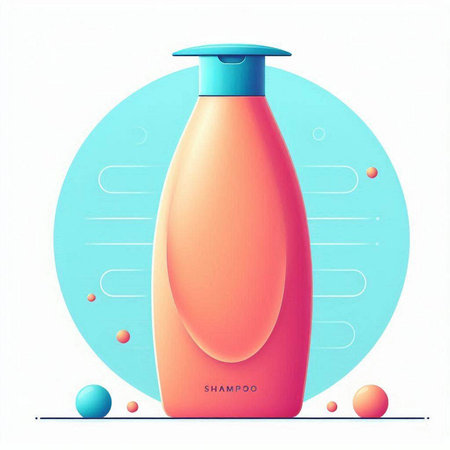 Cosmetic bottle on a background of blue circles and balls. Vector illustration.のイラスト素材