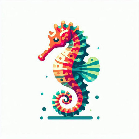 Colorful seahorse isolated on white background, vector illustration.のイラスト素材