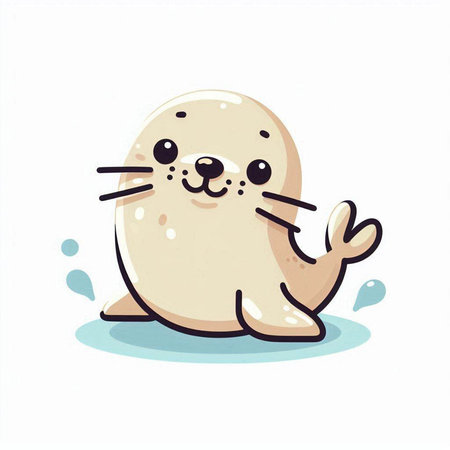 Cute seal cartoon vector illustration on white background. Cute seal character.のイラスト素材