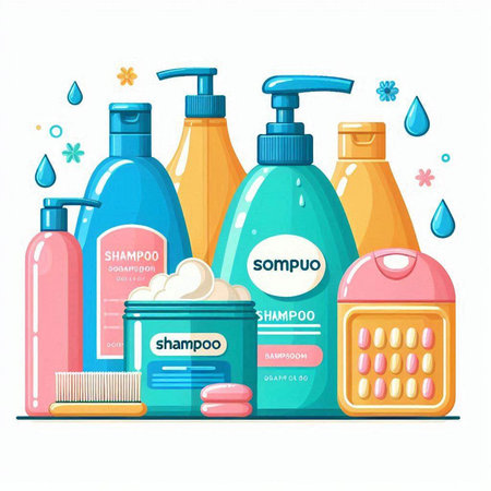 Vector illustration of a set of cosmetic products for body care and hygiene.のイラスト素材