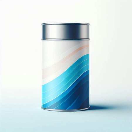 3d rendering of a metal can with a blue and white patternのイラスト素材