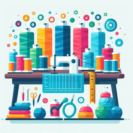 Sewing and needlework concept. Sewing tools and accessories. Vector illustrationのイラスト素材