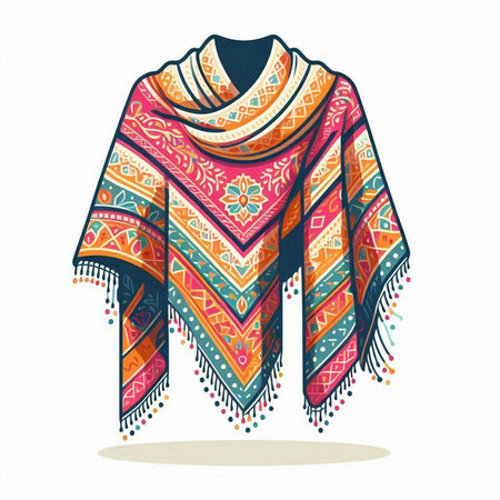Vector illustration of a colorful knitted poncho on a white backgroundのイラスト素材