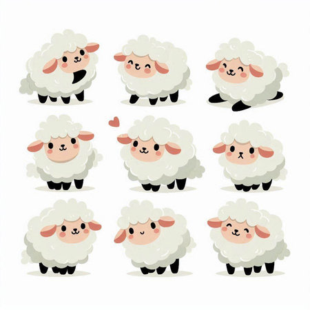 Cartoon sheep set. Vector illustration isolated on a white background.のイラスト素材