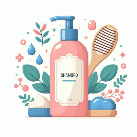 Shampoo, shower gel and shower gel. Vector illustration in flat styleのイラスト素材