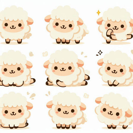 Sheep cartoon character vector illustration. Cute sheep icon set.のイラスト素材
