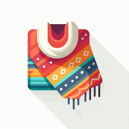 Colorful knitted poncho icon, flat vector illustration.のイラスト素材