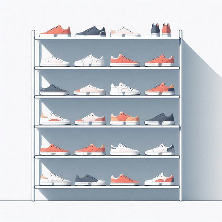 Shoes in a row on a shelf in a store. Vector illustrationのイラスト素材