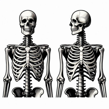 Skeleton and human skeleton isolated on white background, vector illustration.のイラスト素材