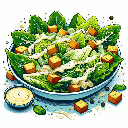 Illustration of a salad with croutons and mayonnaiseのイラスト素材