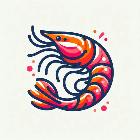 Shrimp logo. Vector illustration of seafood. Seafood icon.のイラスト素材