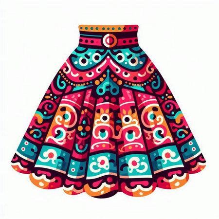 Colorful ethnic patterned skirt on white background. Vector illustration.のイラスト素材