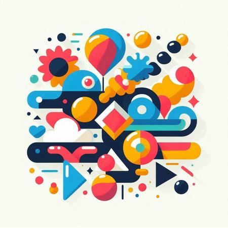 Flat design modern vector illustration concept with colorful abstract shapes and elementsのイラスト素材
