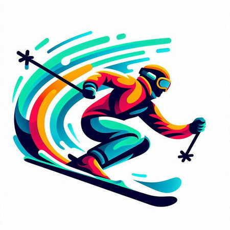 Snowboarder with skis. Colorful abstract vector illustration.のイラスト素材