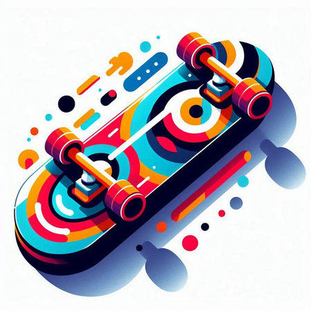 Skateboard on colorful abstract background. Vector illustration. Eps 10.のイラスト素材