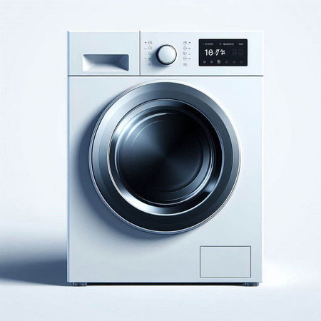 Modern washing machine on a white background. 3d illustration. Front view.のイラスト素材