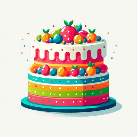Colorful birthday cake with berries. Vector illustration in flat style.のイラスト素材