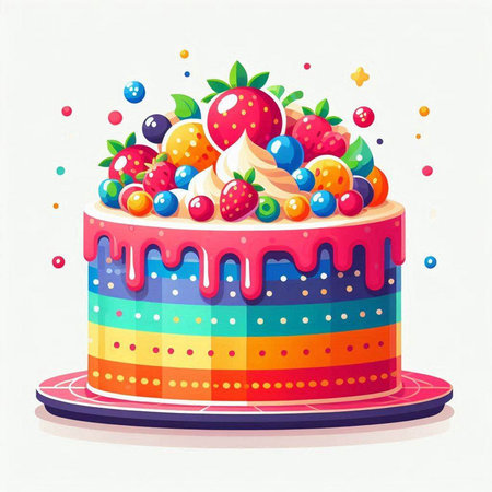 Birthday cake with berries on a white background. Vector illustration.のイラスト素材