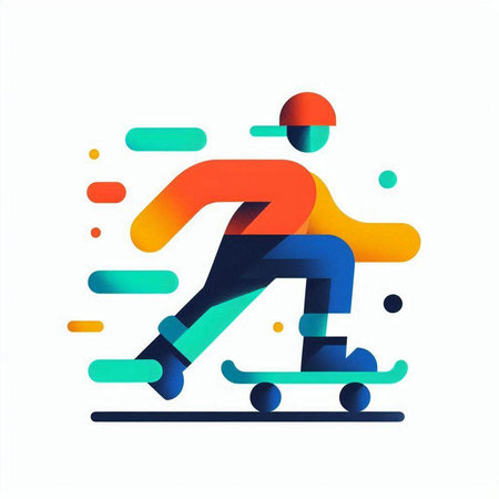 Colorful skateboarder silhouette on white background. Vector illustration.のイラスト素材