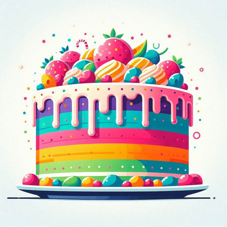 Birthday cake with multicolored candies. Vector illustration.のイラスト素材