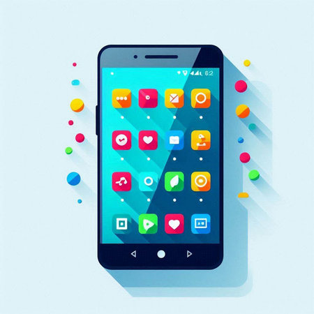 Smartphone with colorful application icons on the screen. Vector illustration.のイラスト素材
