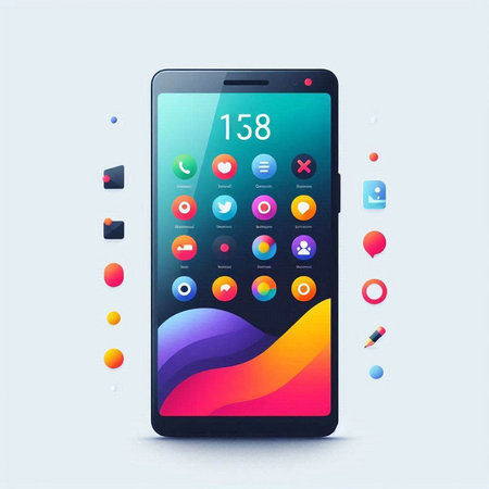 Smartphone with colorful application icons on the screen. Vector illustration.のイラスト素材