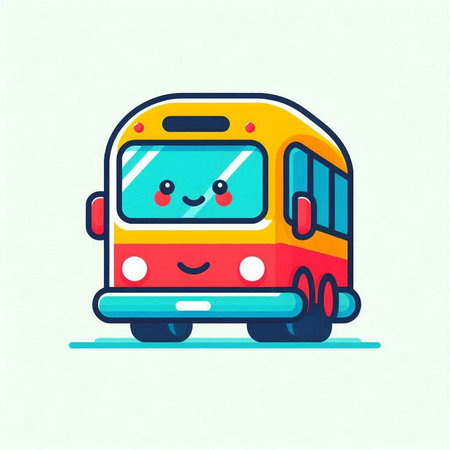 Cute cartoon school bus. Vector illustration in a flat style.のイラスト素材
