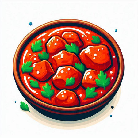 Strawberry sauce in a bowl on a white background. Vector illustration.のイラスト素材