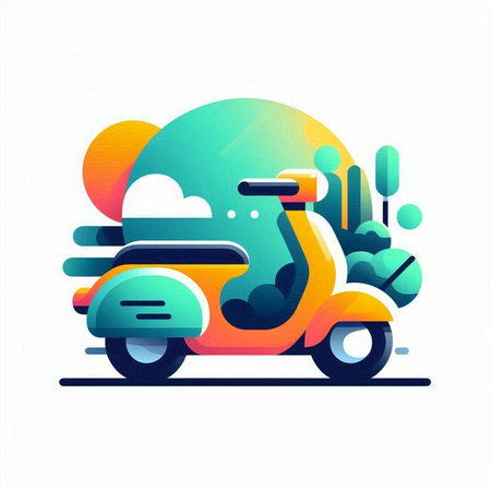 Colorful scooter on white background. Vector illustration in flat styleのイラスト素材