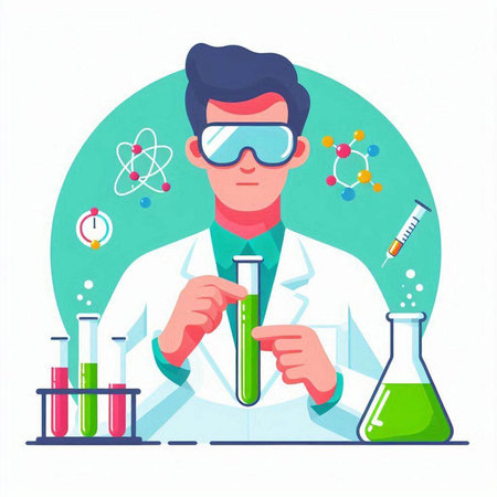 Scientist in a laboratory. Vector illustration in a flat style.のイラスト素材