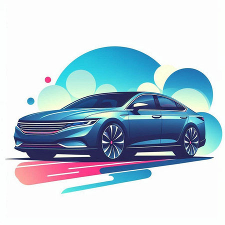 Sport car on a background of blue sky with clouds. Vector illustration.のイラスト素材