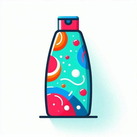 Cosmetic bottle with multicolor liquid soap. Vector illustration.のイラスト素材