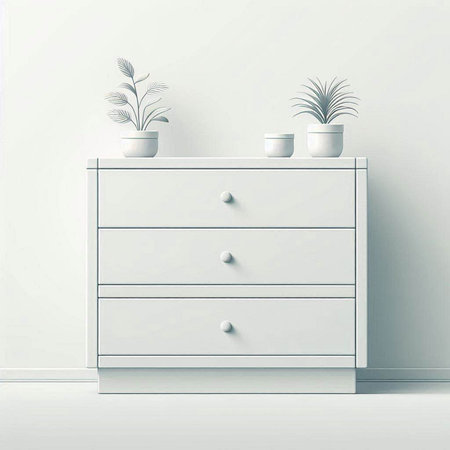 White chest of drawers with plants in the room. Vector illustrationのイラスト素材