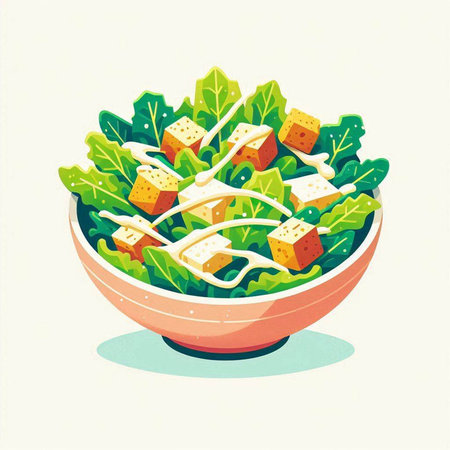 Salad with croutons in a bowl. Vector illustration.のイラスト素材