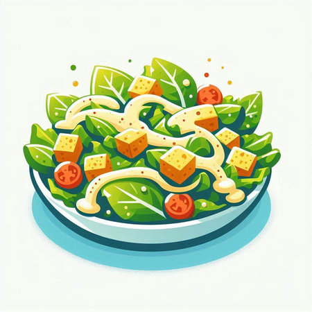Salad with cheese, tomato and cucumber. Vector illustration.のイラスト素材