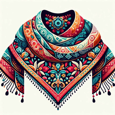 Vector hand drawn ornamental ethnic shawl. Colorful illustrationのイラスト素材