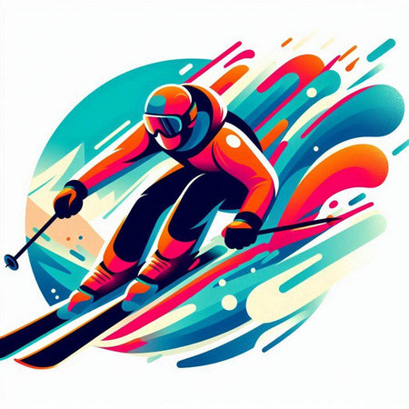 Skier skiing, abstract colorful background, vector illustration eps 10のイラスト素材