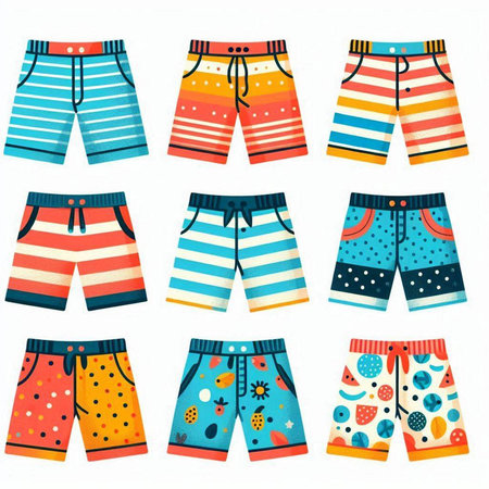 Set of swimming trunks. Vector illustration isolated on white background.のイラスト素材