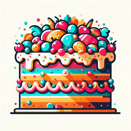 Colorful vector illustration of birthday cake with cherries and candiesのイラスト素材