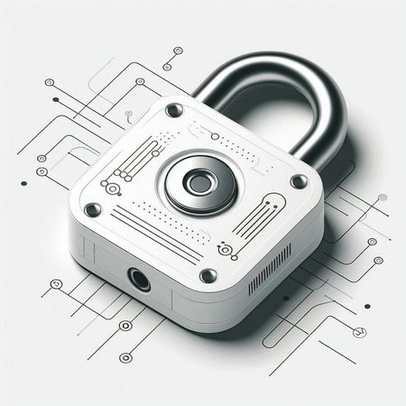 Padlock on circuit board. Security concept. 3D rendering.のイラスト素材