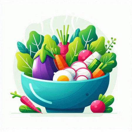 Vegetables in a bowl. Healthy food. Vector illustration.のイラスト素材