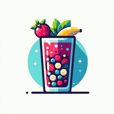 Cocktail with fruit and berries. Vector illustration in flat styleのイラスト素材