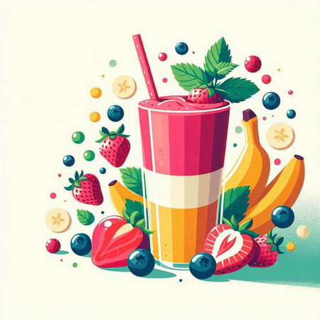 Fruit smoothie with strawberry, blueberry, banana and strawberries.のイラスト素材