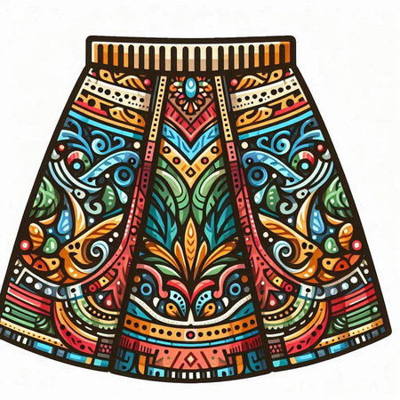 Hand drawn illustration of a skirt with ethnic ornaments. Vector.のイラスト素材