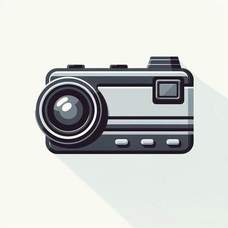 Camera icon, vector illustration. Flat design style with long shadow.のイラスト素材